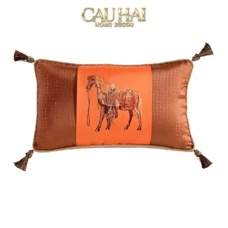 Maison Couture - Vỏ gối Nhung Chenille Cao Cấp Signature Orange Cheval Équestre 45 Corner Tassel-VỎ GỐI-CẬU HAI HOME DECOR-CẬU HAI HOME DECOR