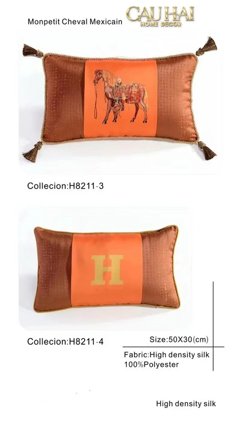 Maison Couture - Vỏ gối Nhung Chenille Cao Cấp Signature Orange Cheval Équestre 45 Corner Tassel-VỎ GỐI-CẬU HAI HOME DECOR-CẬU HAI HOME DECOR