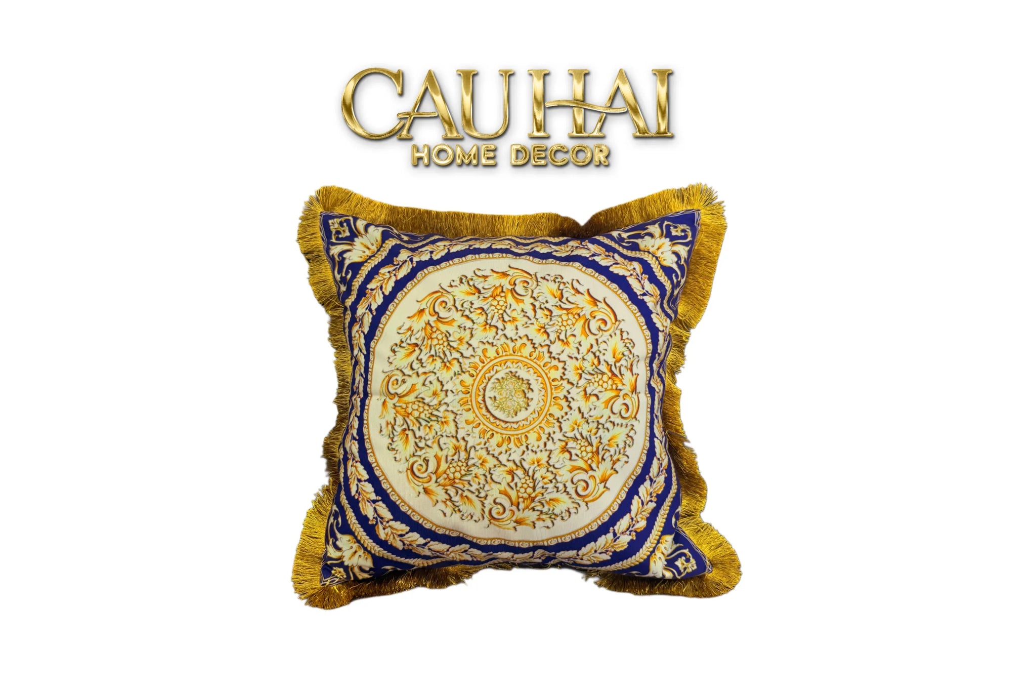 Maison Couture - Vỏ Gối Nhung Chenille V Class Barocco Medusa Haze - Regal Noir Gold 50x50-VỎ GỐI-CẬU HAI HOME DECOR