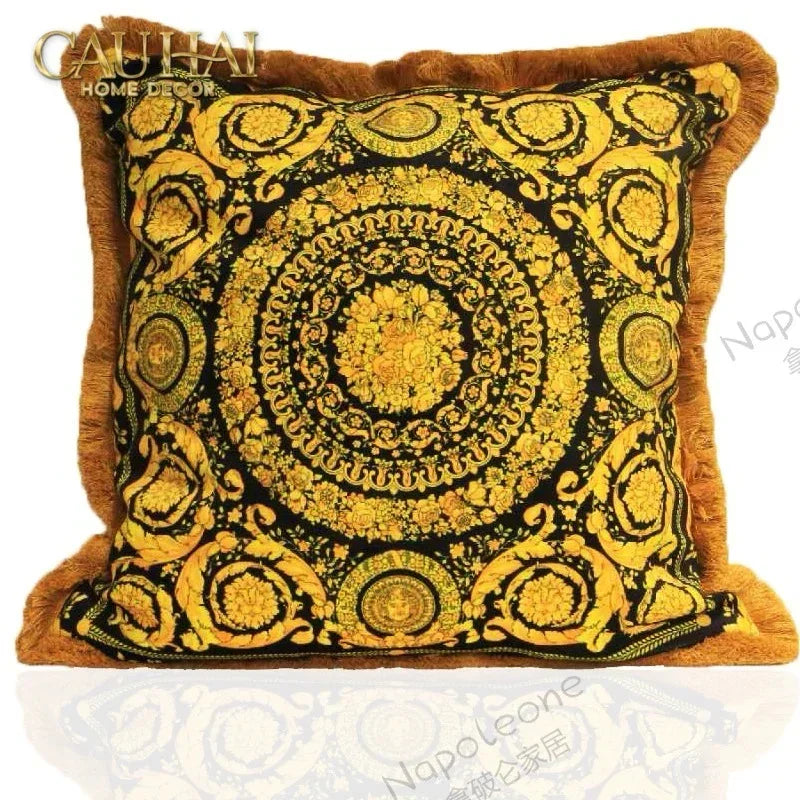 Maison Couture - Vỏ Gối Nhung Chenille V Class Barocco Medusa Haze - Regal Noir Gold 50x50-VỎ GỐI-Đối tác tại Trung Quốc theo từng đơn đặt hàng-CẬU HAI HOME DECOR