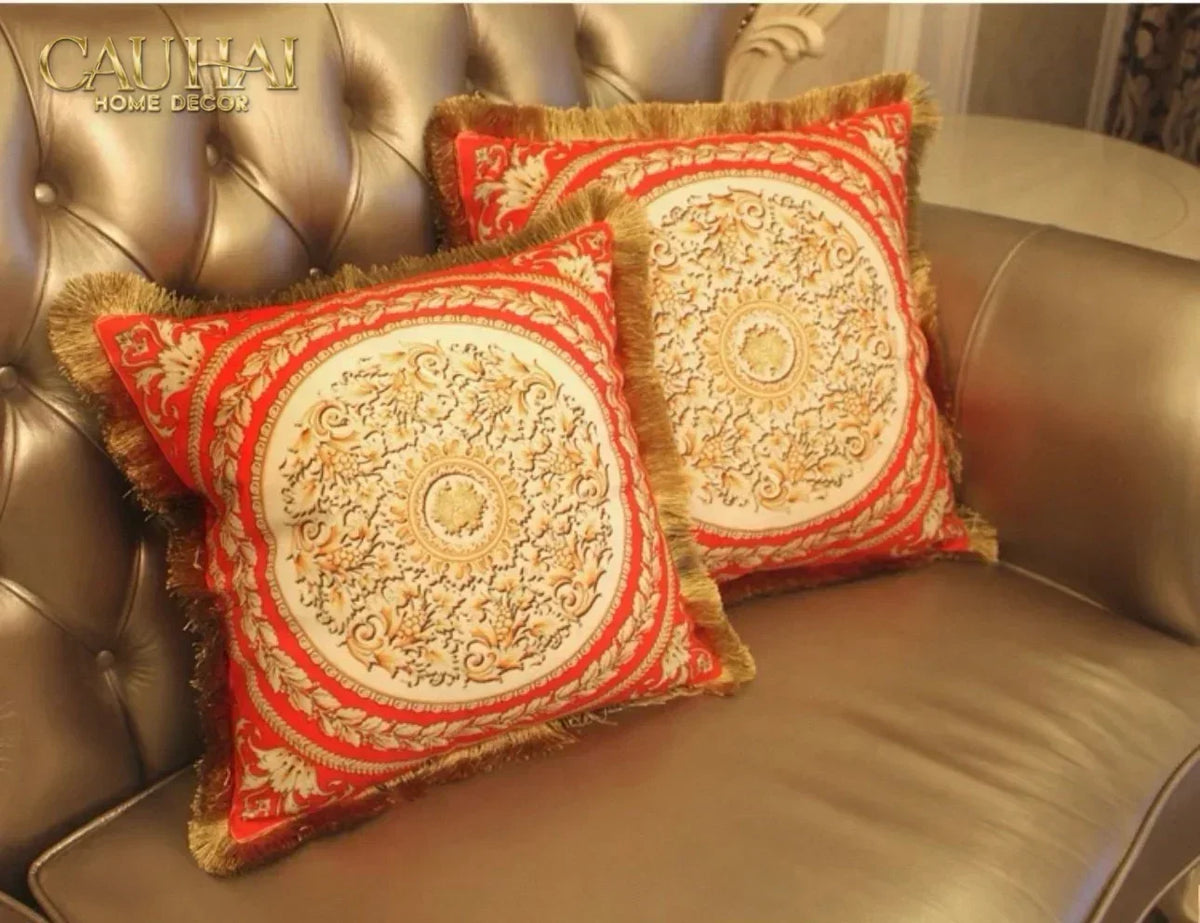 Maison Couture - Vỏ Gối Nhung Chenille V Class Barocco Medusa Haze - Regal Noir Gold 50x50-VỎ GỐI-Đối tác tại Trung Quốc theo từng đơn đặt hàng-CẬU HAI HOME DECOR