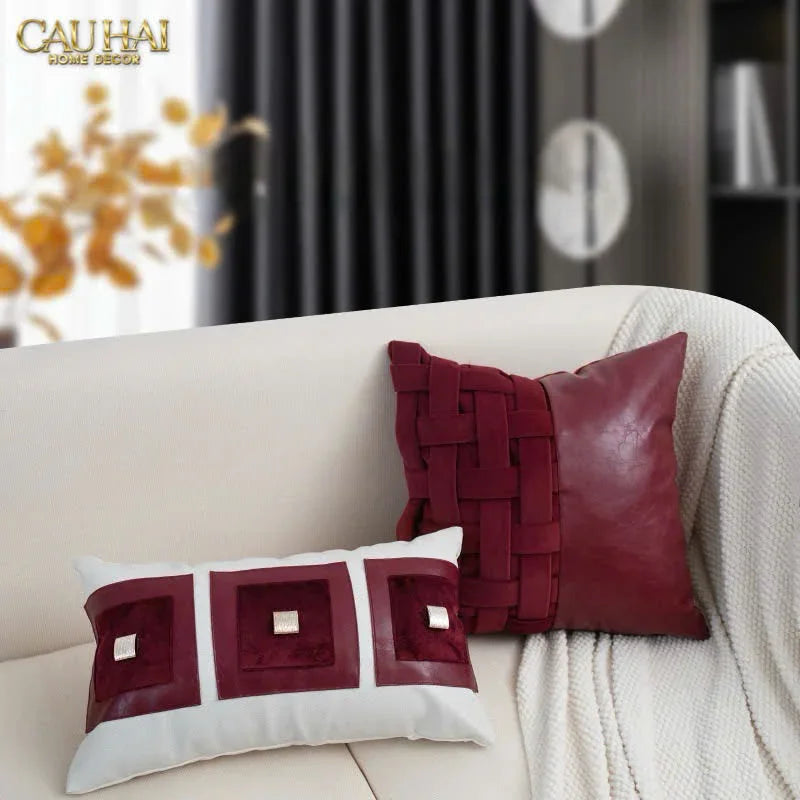 Maison Couture - Vỏ Gối Nhung Leather Bordeaux Woven Mistletoe 45-VỎ GỐI-CẬU HAI HOME DECOR