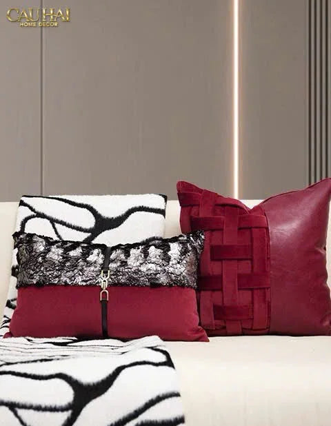 Maison Couture - Vỏ Gối Nhung Leather Bordeaux Woven Mistletoe 45-VỎ GỐI-CẬU HAI HOME DECOR