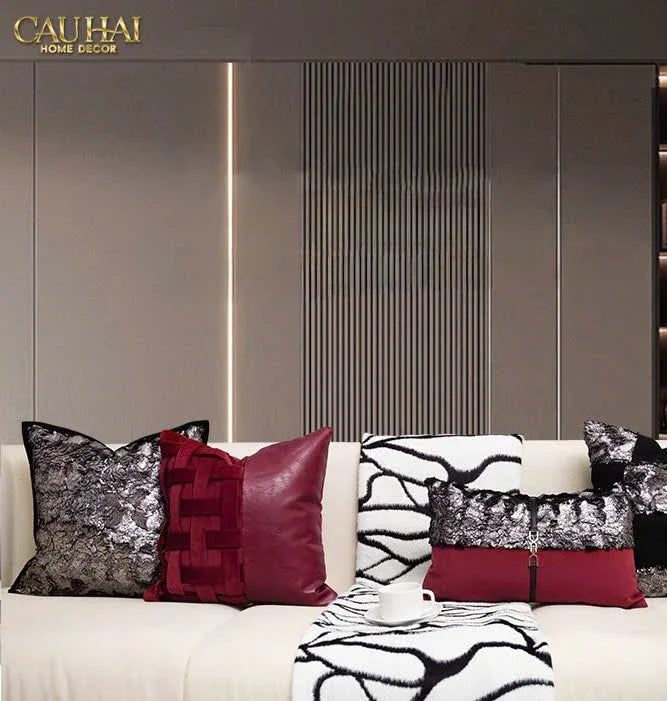 Maison Couture - Vỏ Gối Nhung Leather Bordeaux Woven Mistletoe 45-VỎ GỐI-CẬU HAI HOME DECOR