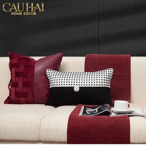 Maison Couture - Vỏ Gối Nhung Leather Bordeaux Woven Mistletoe 45-VỎ GỐI-CẬU HAI HOME DECOR