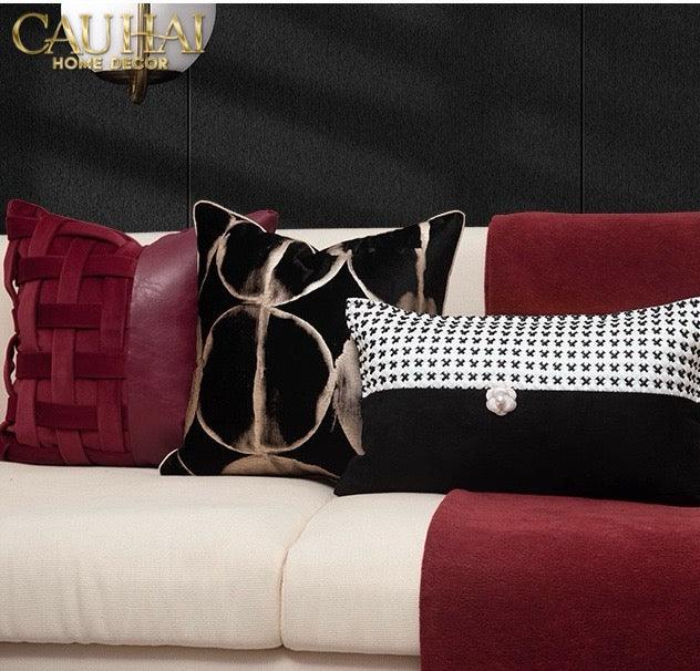 Maison Couture - Vỏ Gối Nhung Leather Bordeaux Woven Mistletoe 45-VỎ GỐI-CẬU HAI HOME DECOR