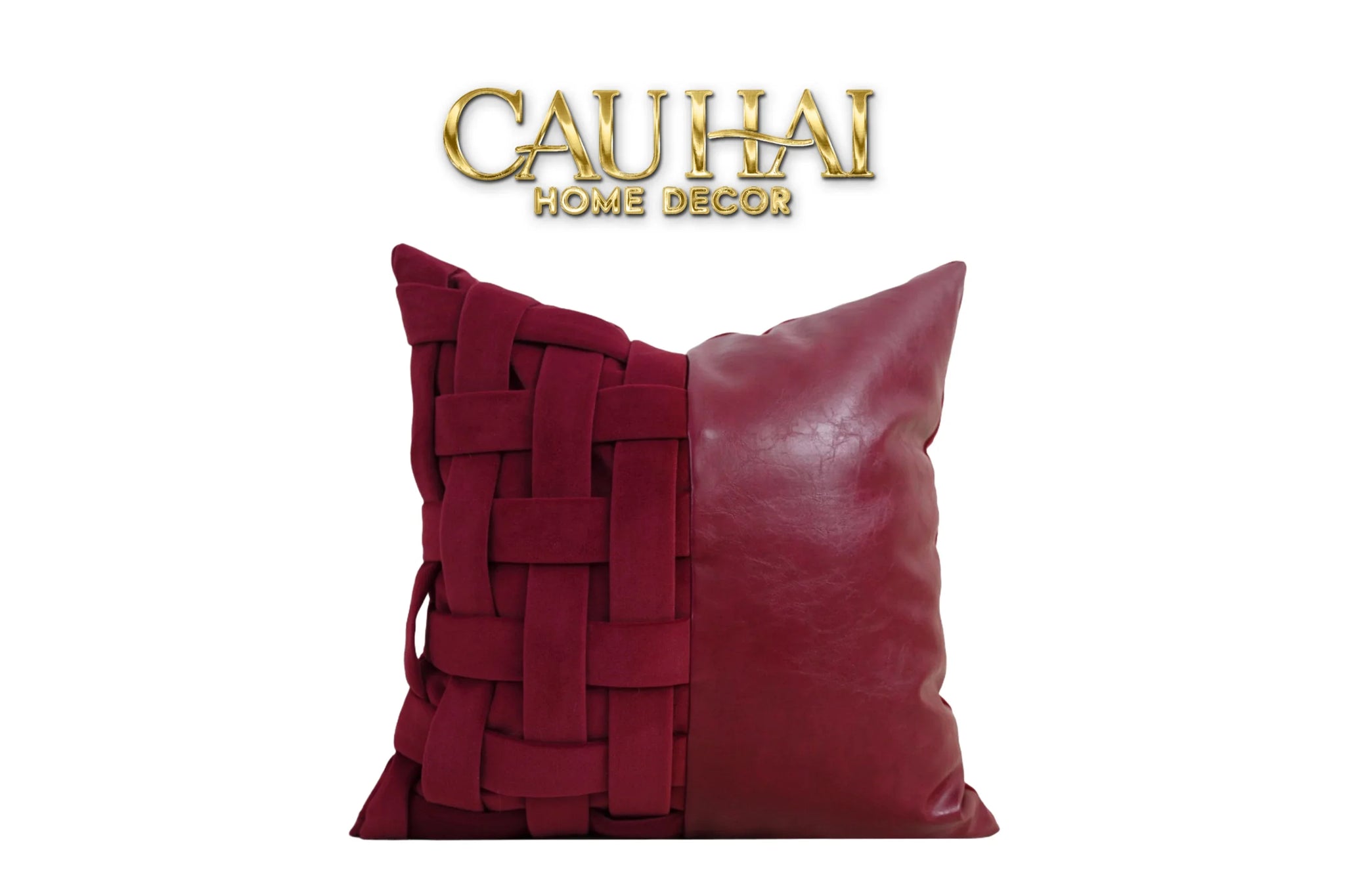 Maison Couture - Vỏ Gối Nhung Leather Bordeaux Woven Mistletoe 45-VỎ GỐI-CẬU HAI HOME DECOR