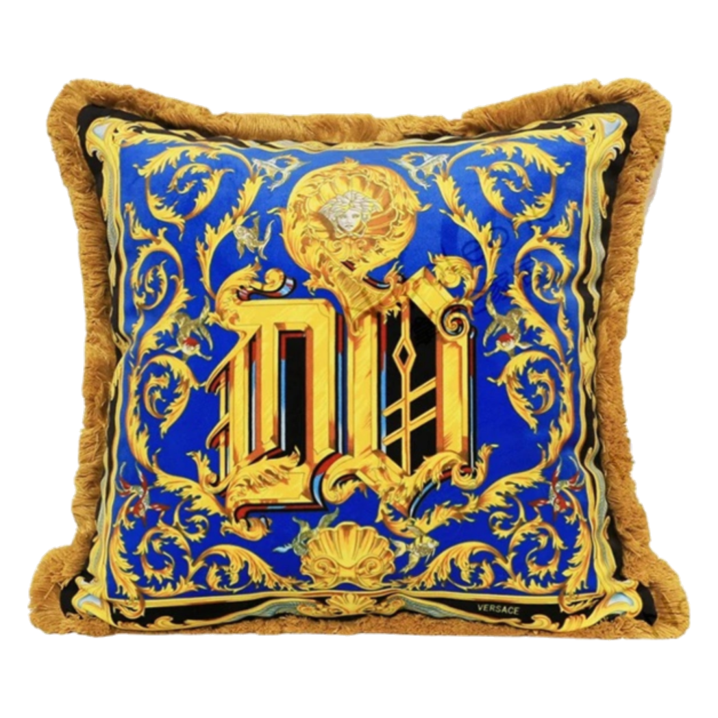 Maison Couture - Vỏ Gối V Class Baroque Acanthus Medusa Monogram Cushion 45 Royal Blue - Cậu Hai Home Decor