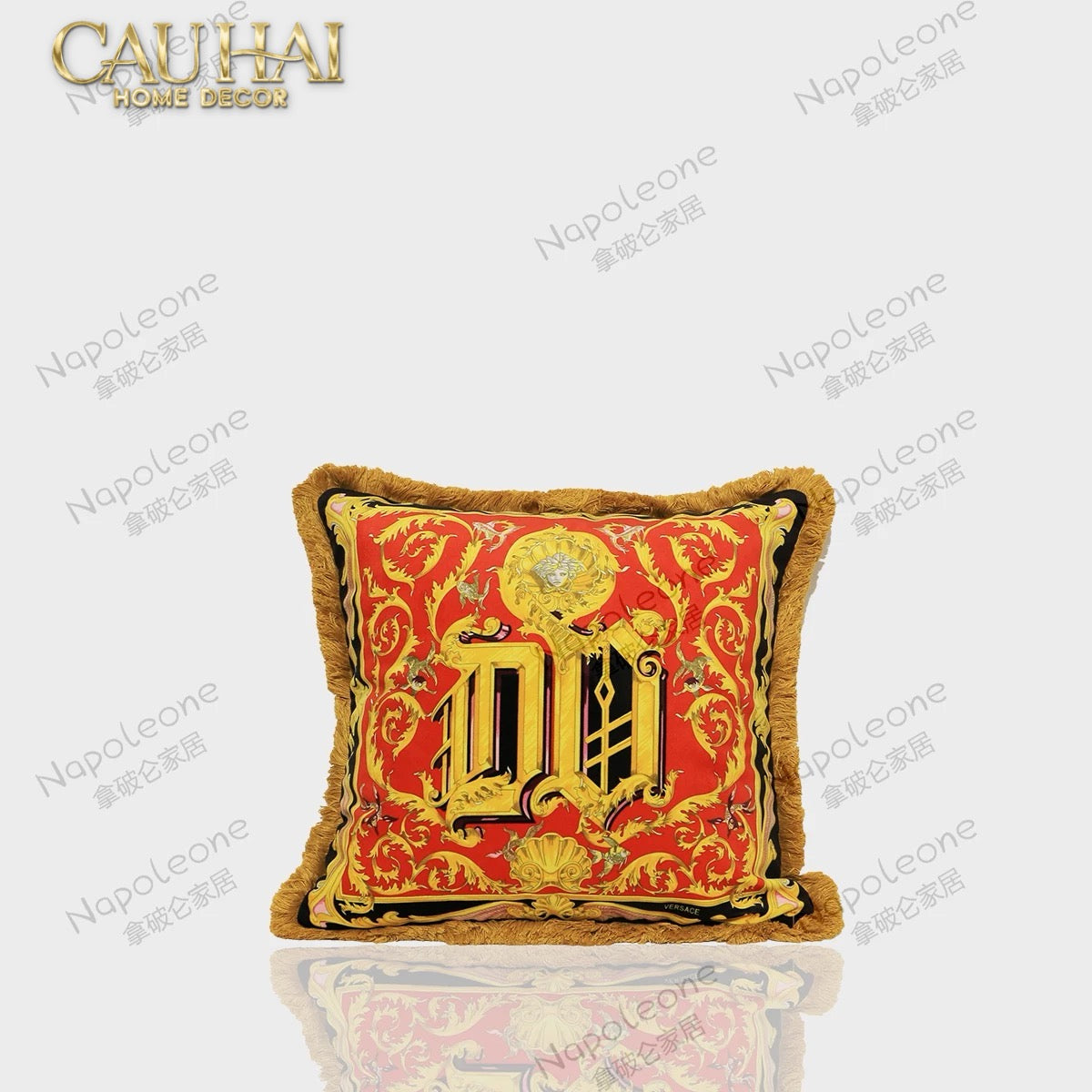 Maison Couture - Vỏ Gối V Class I ♡ Baroque Acanthus Medusa Monogram Cushion 45 Vermillion Rouge-VỎ GỐI SOFA-CẬU HAI HOME DECOR-CẬU HAI HOME DECOR
