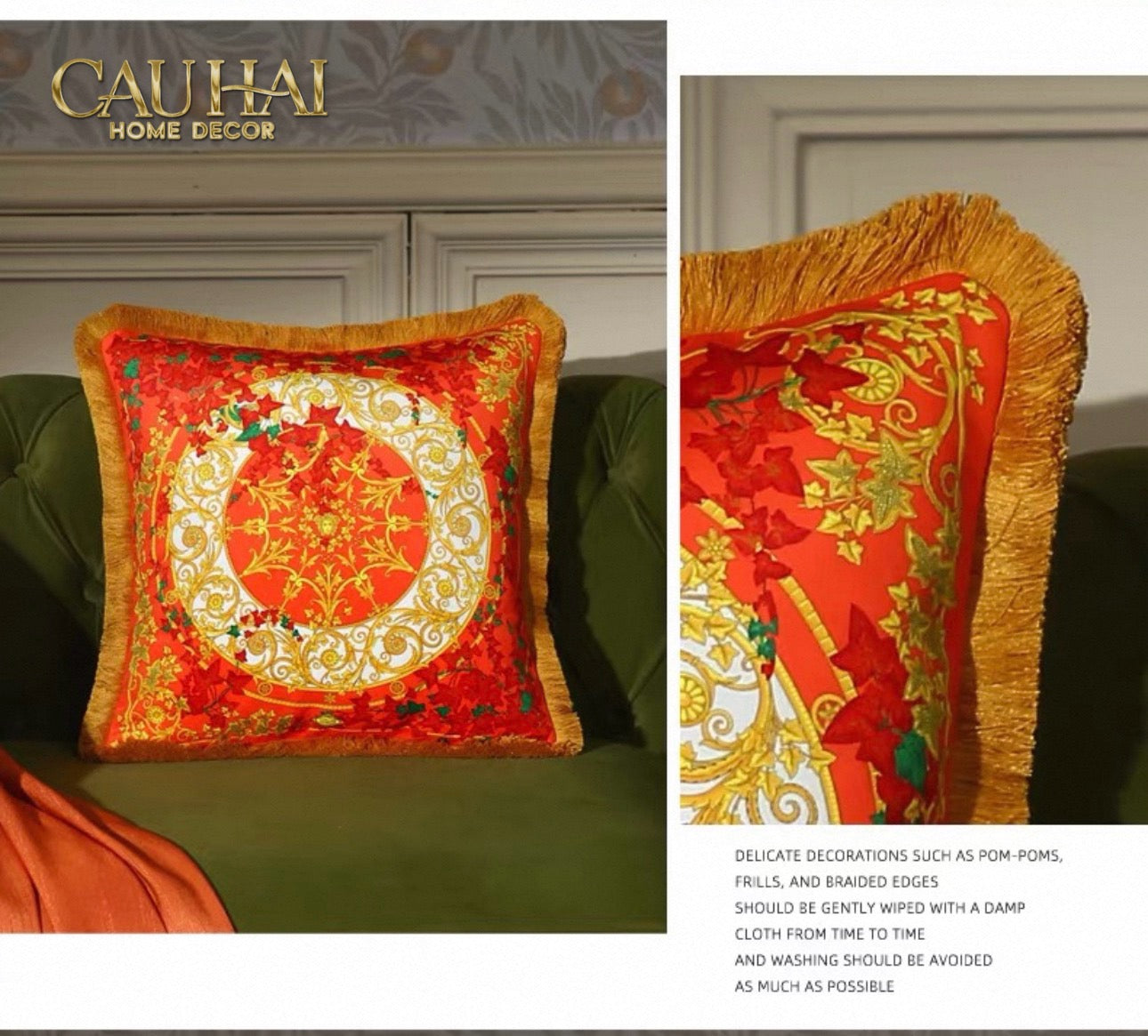 Maison Couture - Vỏ Gối V Class I ♡ Baroque Acanthus V Monogram Cushion 45 Medusa Gala White-CẬU HAI HOME DECOR