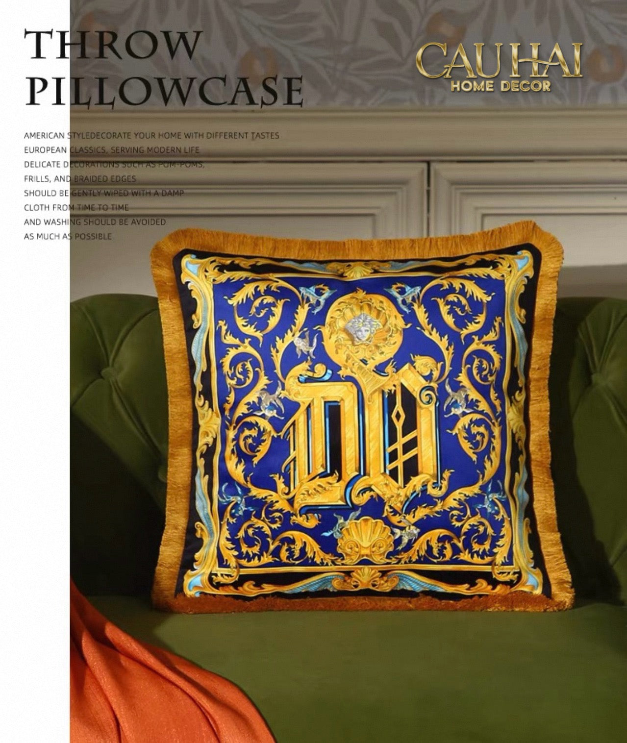 Maison Couture - Vỏ Gối V Class I ♡ Baroque Acanthus V Monogram Cushion 45 Medusa Gala White-CẬU HAI HOME DECOR