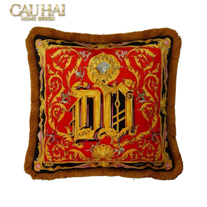 Maison Couture - Vỏ Gối V Class I ♡ Baroque Acanthus V Monogram Cushion 45 Medusa Gala White-CẬU HAI HOME DECOR