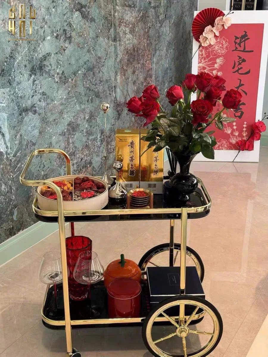 Maison Couture - Xe Đẩy Quầy Bar / Bar Cart Hemingway Trolley - Black Mirror 54x87x85-Bar Cart-CẬU HAI HOME DECOR