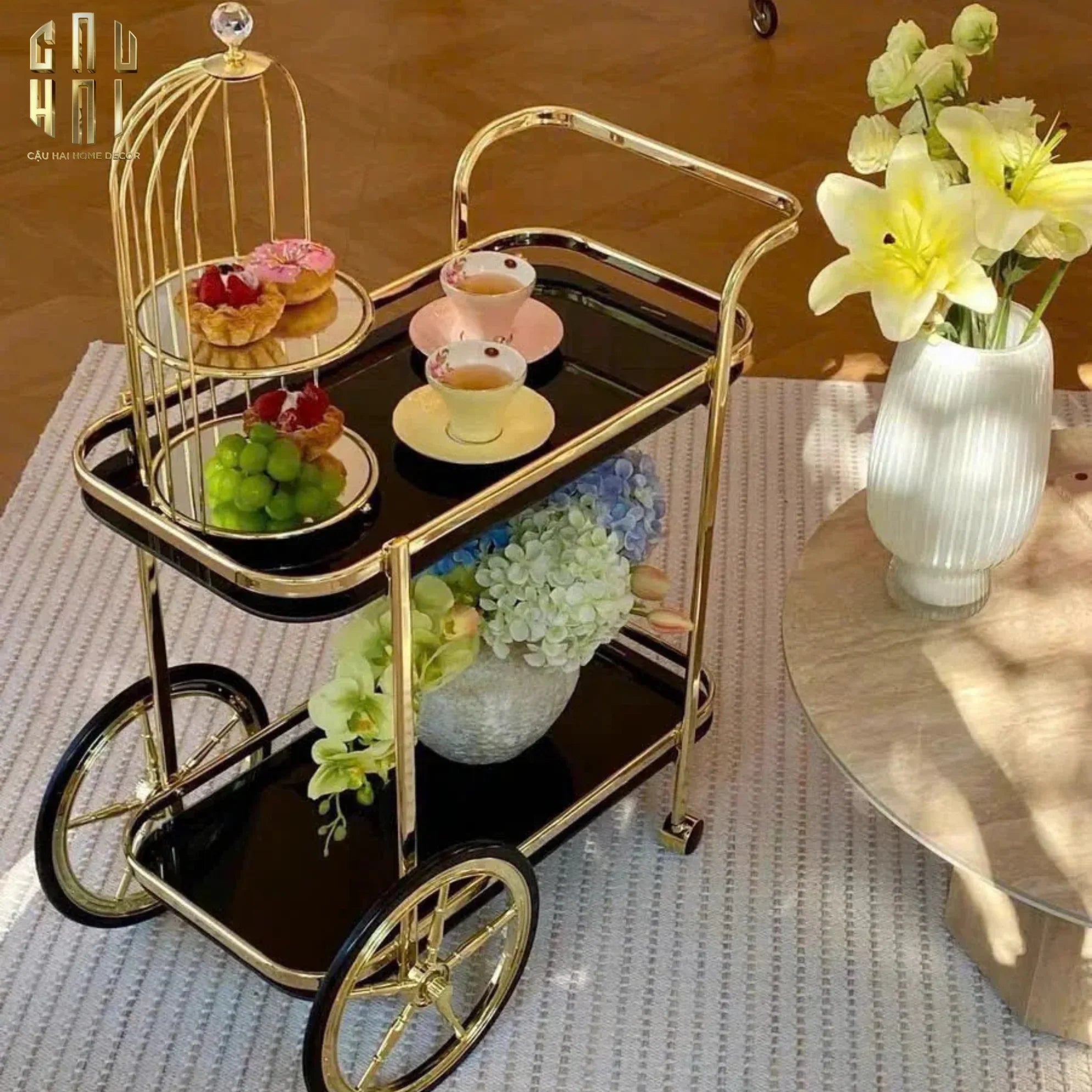 Maison Couture - Xe Đẩy Quầy Bar / Bar Cart Hemingway Trolley - Black Mirror 54x87x85-Bar Cart-CẬU HAI HOME DECOR