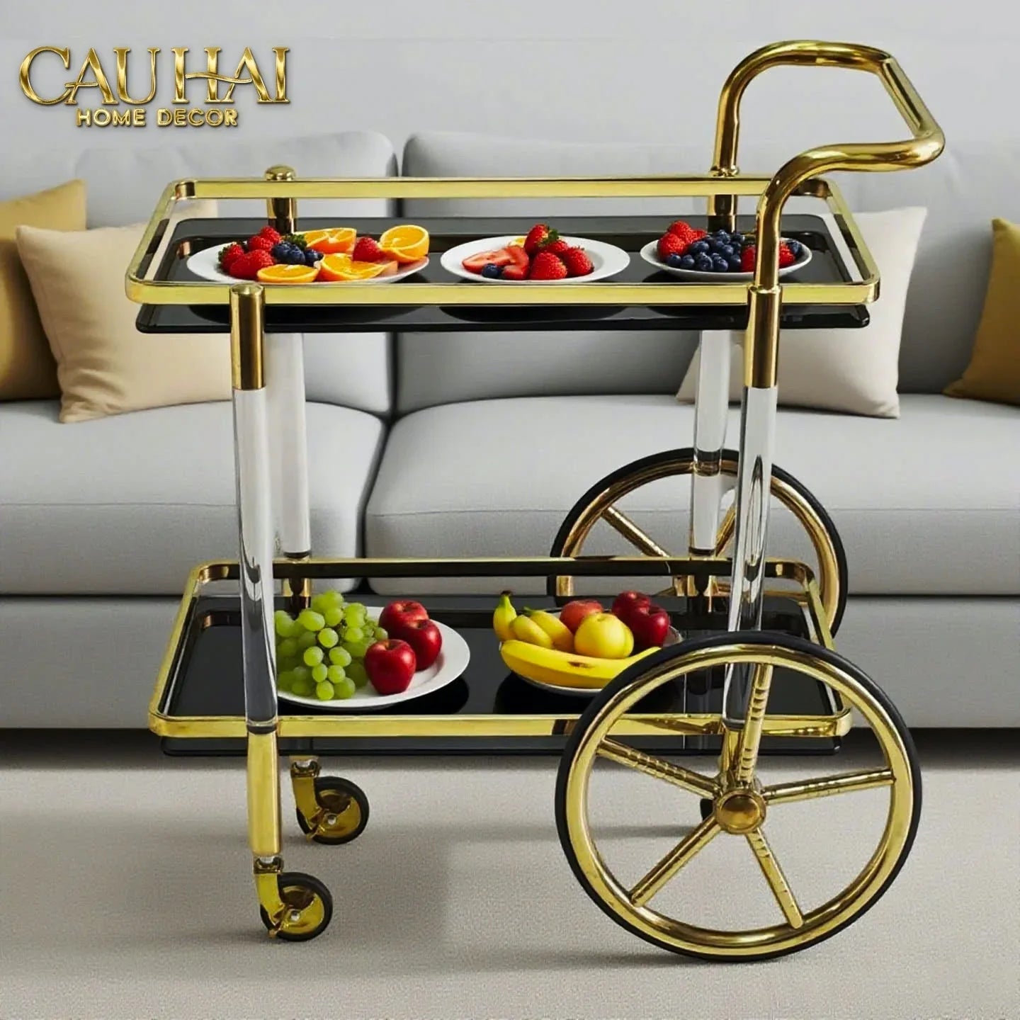 Maison Couture - Xe Đẩy Quầy Bar / Bar Cart Hemingway Trolley - Black Mirror 54x87x85-Bar Cart-CẬU HAI HOME DECOR