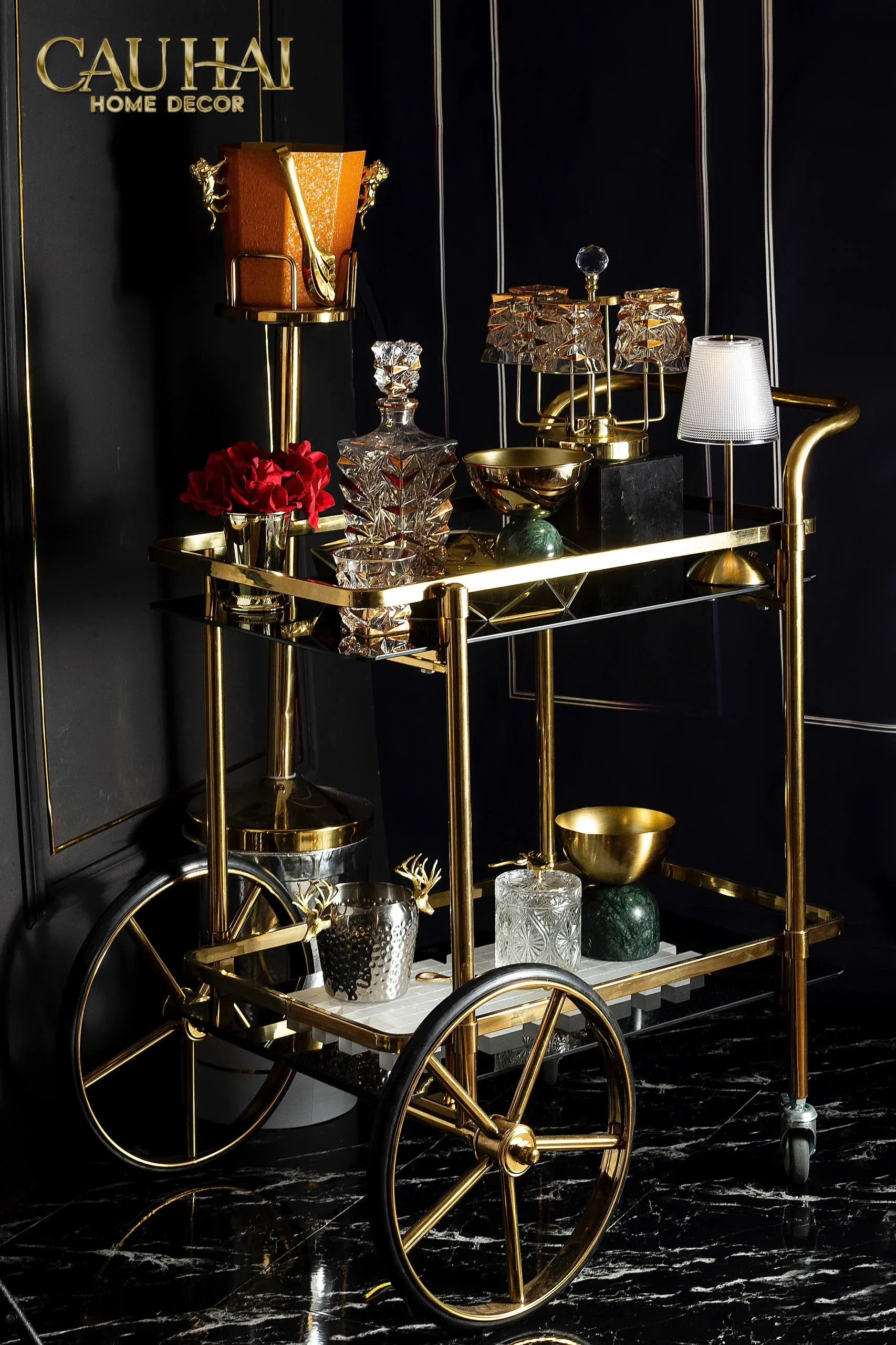Maison Couture - Xe Đẩy Quầy Bar / Bar Cart Hemingway Trolley - Black Mirror 54x87x85-Bar Cart-CẬU HAI HOME DECOR