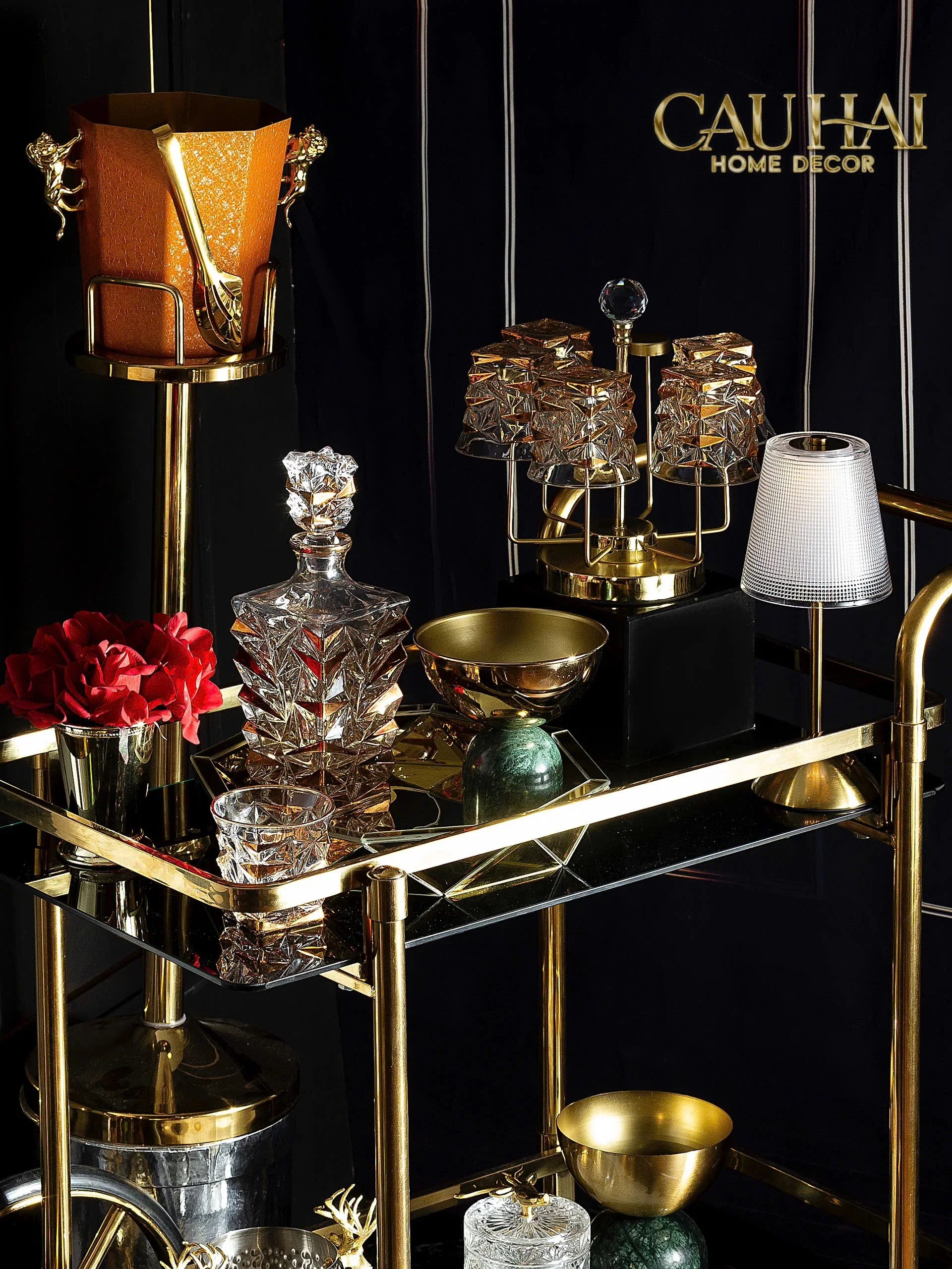 Maison Couture - Xe Đẩy Quầy Bar / Bar Cart Hemingway Trolley - Black Mirror 54x87x85-Bar Cart-CẬU HAI HOME DECOR