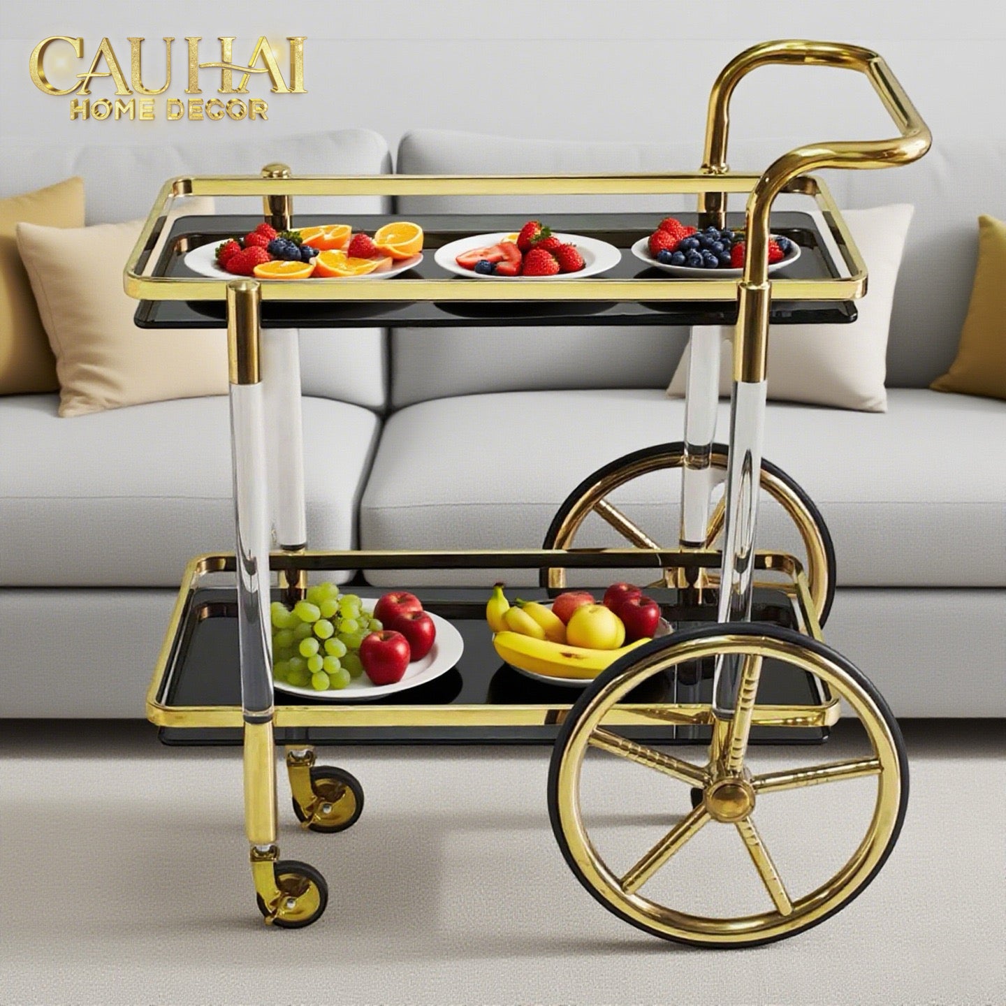 Maison Couture - Xe Đẩy Quầy Bar / Bar Cart Hemingway Trolley - Black Mirror 54x87x85-Bar Cart-CẬU HAI HOME DECOR