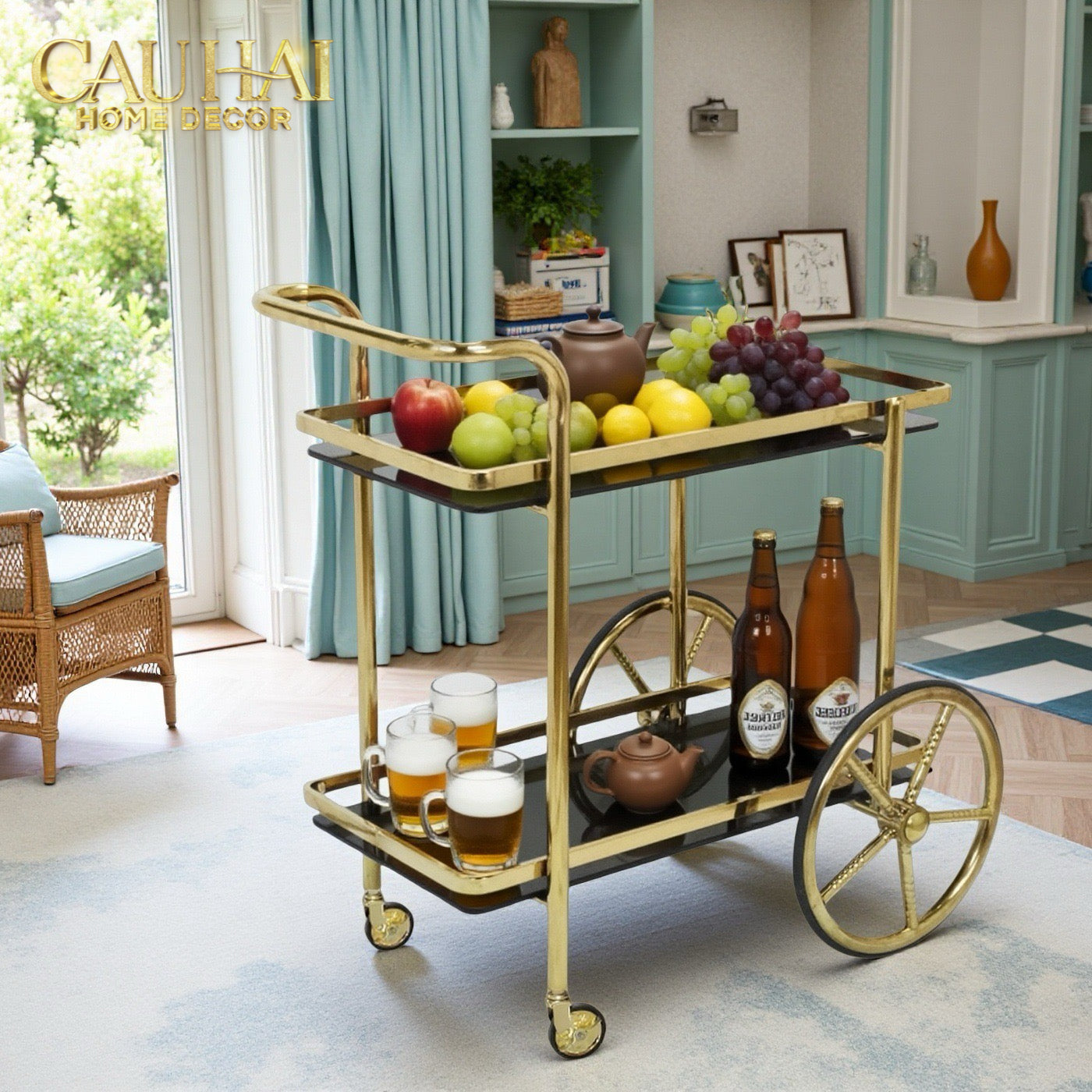 Maison Couture - Xe Đẩy Quầy Bar / Bar Cart Hemingway Trolley - Black Mirror 54x87x85-Bar Cart-CẬU HAI HOME DECOR
