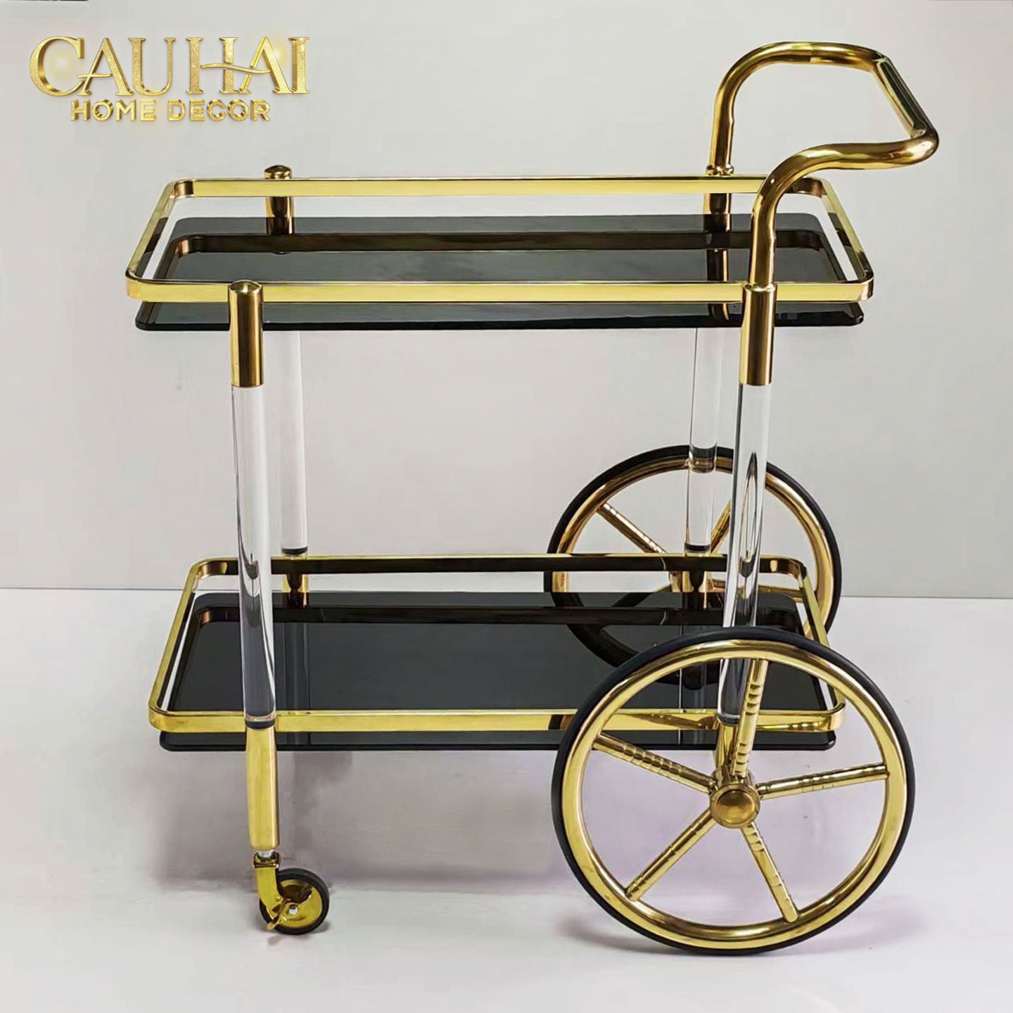 Maison Couture - Xe Đẩy Quầy Bar / Bar Cart Hemingway Trolley - Black Mirror 54x87x85-Bar Cart-CẬU HAI HOME DECOR