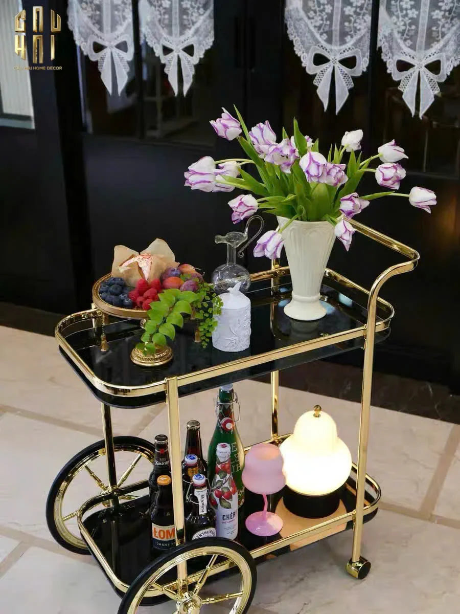 Maison Couture - Xe Đẩy Quầy Bar / Bar Cart Hemingway Trolley - Black Mirror 54x87x85-Bar Cart-CẬU HAI HOME DECOR