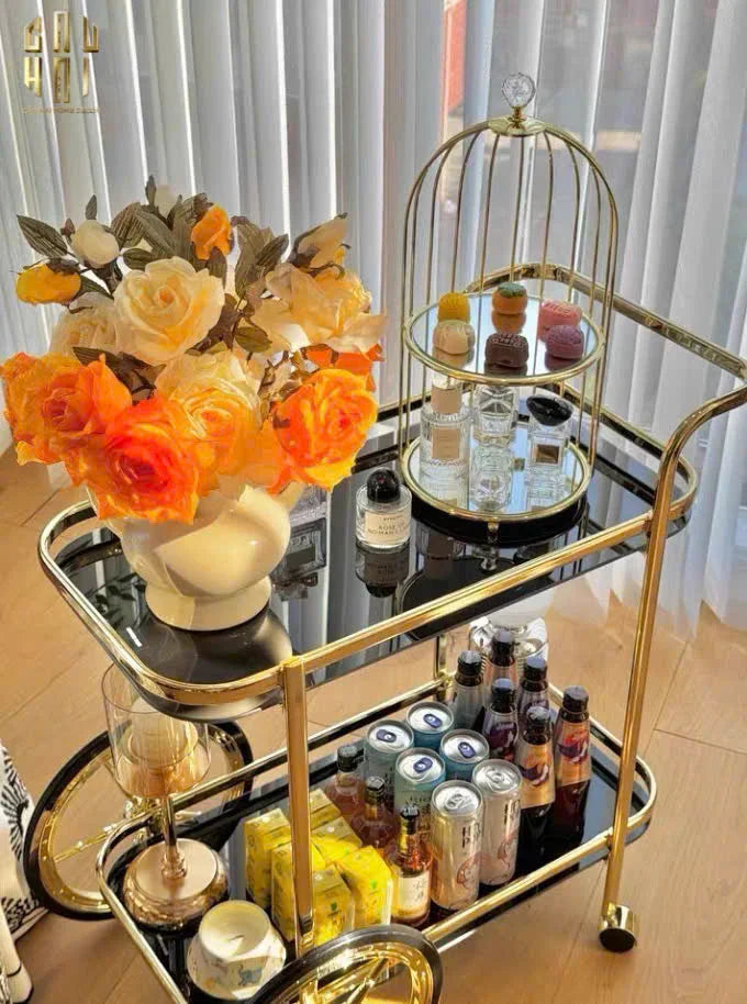 Maison Couture - Xe Đẩy Quầy Bar / Bar Cart Hemingway Trolley - Black Mirror 54x87x85-Bar Cart-CẬU HAI HOME DECOR
