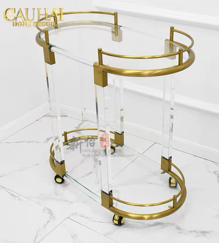Maison Couture - Xe Đẩy Quầy Bar/ Bar Cart Oval 2 Tầng Kính Acrylic L’Arc Doré-XE ĐẨY BAR-CẬU HAI HOME DECOR-CẬU HAI HOME DECOR