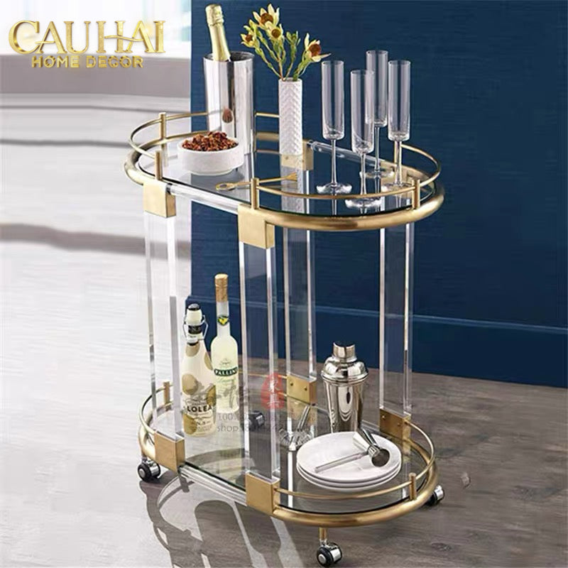 Maison Couture - Xe Đẩy Quầy Bar/ Bar Cart Oval 2 Tầng Kính Acrylic L’Arc Doré-XE ĐẨY BAR-CẬU HAI HOME DECOR-CẬU HAI HOME DECOR