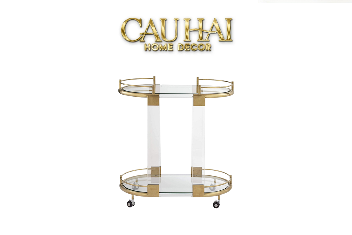 Maison Couture - Xe Đẩy Quầy Bar/ Bar Cart Oval 2 Tầng Kính Acrylic L’Arc Doré-XE ĐẨY BAR-CẬU HAI HOME DECOR-CẬU HAI HOME DECOR