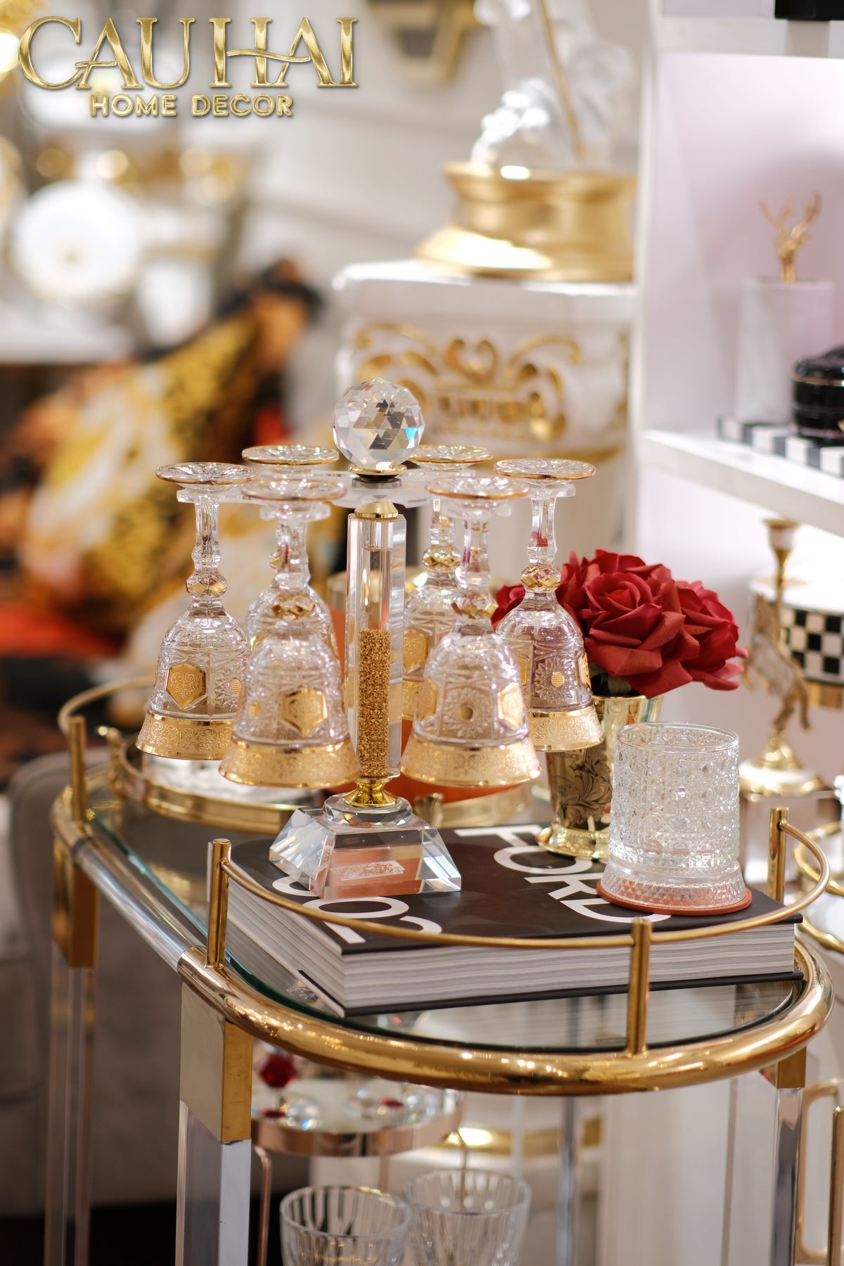 Maison Couture - Xe Đẩy Quầy Bar/ Bar Cart Oval 2 Tầng Kính Acrylic L’Arc Doré-XE ĐẨY BAR-CẬU HAI HOME DECOR-CẬU HAI HOME DECOR