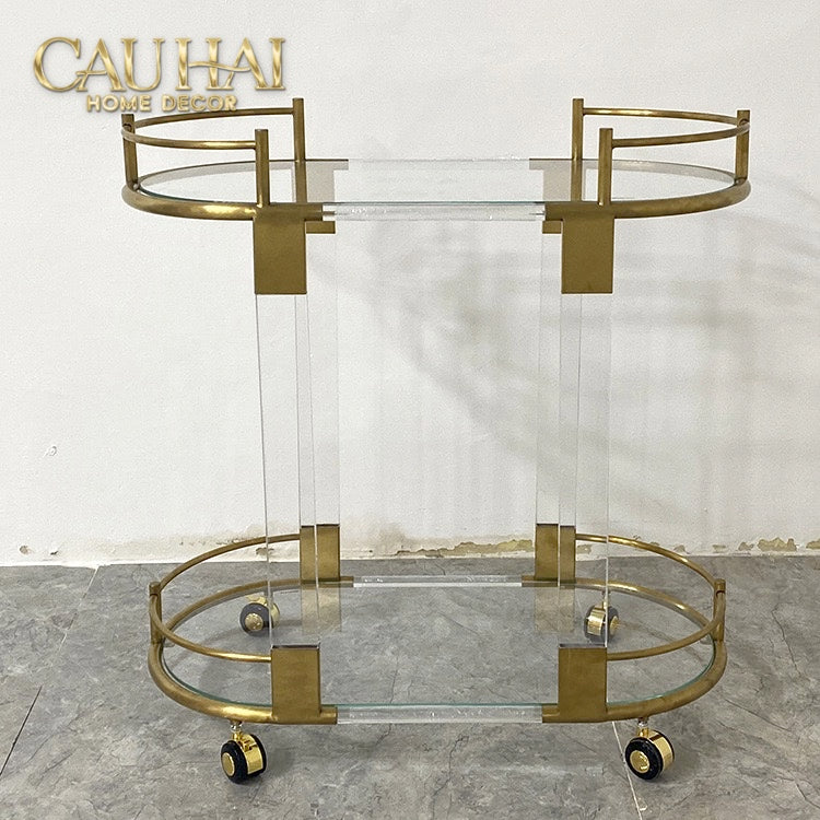 Maison Couture - Xe Đẩy Quầy Bar/ Bar Cart Oval 2 Tầng Kính Acrylic L’Arc Doré-XE ĐẨY BAR-CẬU HAI HOME DECOR-CẬU HAI HOME DECOR