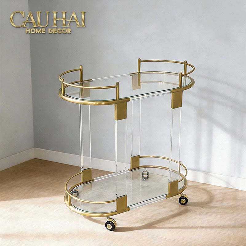 Maison Couture - Xe Đẩy Quầy Bar/ Bar Cart Oval 2 Tầng Kính Acrylic L’Arc Doré-XE ĐẨY BAR-CẬU HAI HOME DECOR-CẬU HAI HOME DECOR