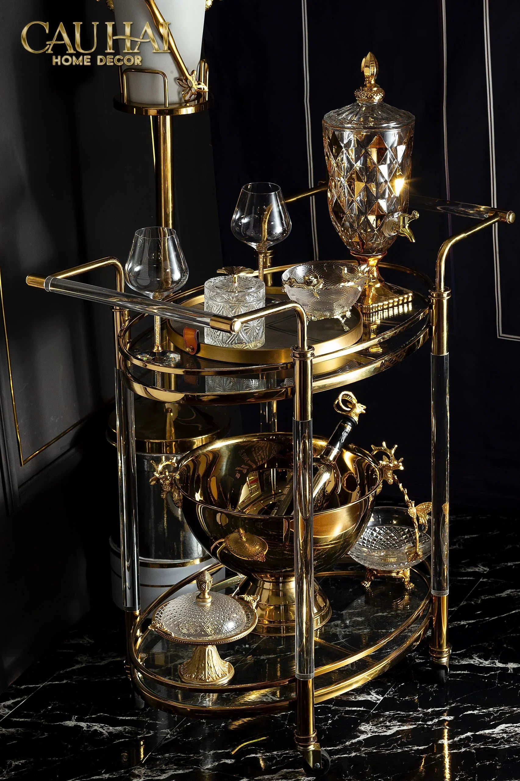 Maison Couture - Xe Đẩy Quầy Bar Cart Golden Lucid Acrylic Lumière Stemware-XE ĐẨY BAR-CẬU HAI HOME DECOR