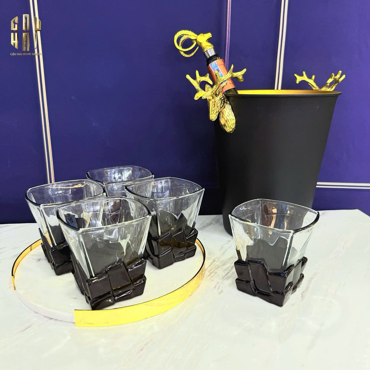 Maison Couture - Xô Đá Màu Đen Golden Elk Ice Bucket Noir Gold 5L-XÔ ĐÁ-Đối tác tại Trung Quốc theo từng đơn đặt hàng-CẬU HAI HOME DECOR