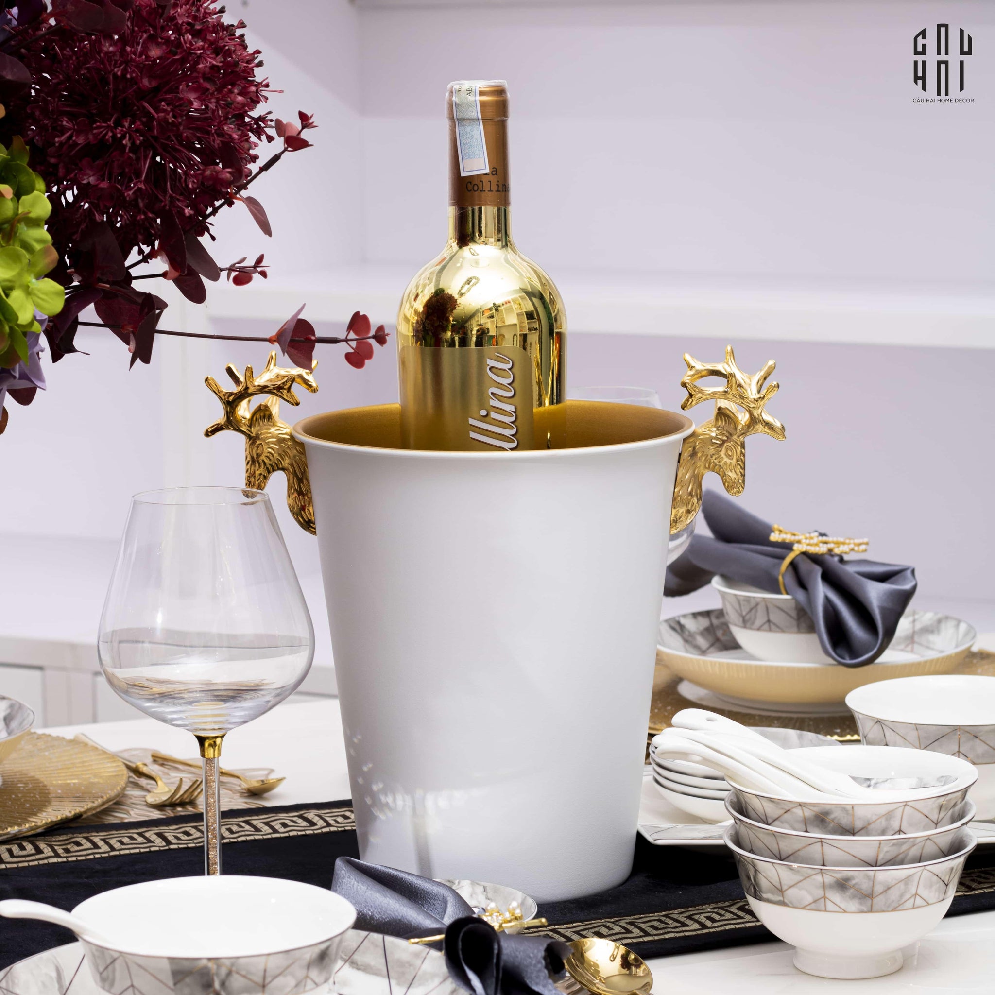 Maison Couture - Xô Đá Màu Trắng Golden Elk Ice Bucket White 5L-XÔ ĐÁ-CẬU HAI HOME DECOR