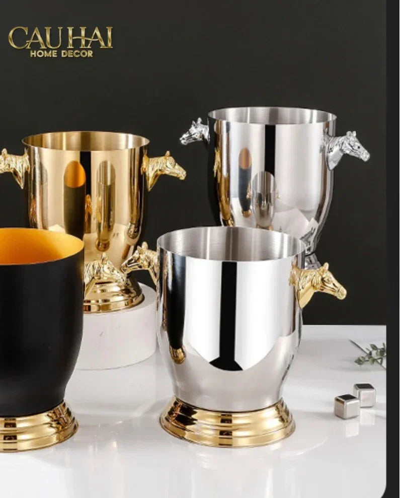 Maison Couture - Xô Đá Ướp Vang Stainless Steel Cheval Équestre Ice Bucket - Metalic Gold 6L 18x24-XÔ ĐÁ-CẬU HAI HOME DECOR-CẬU HAI HOME DECOR