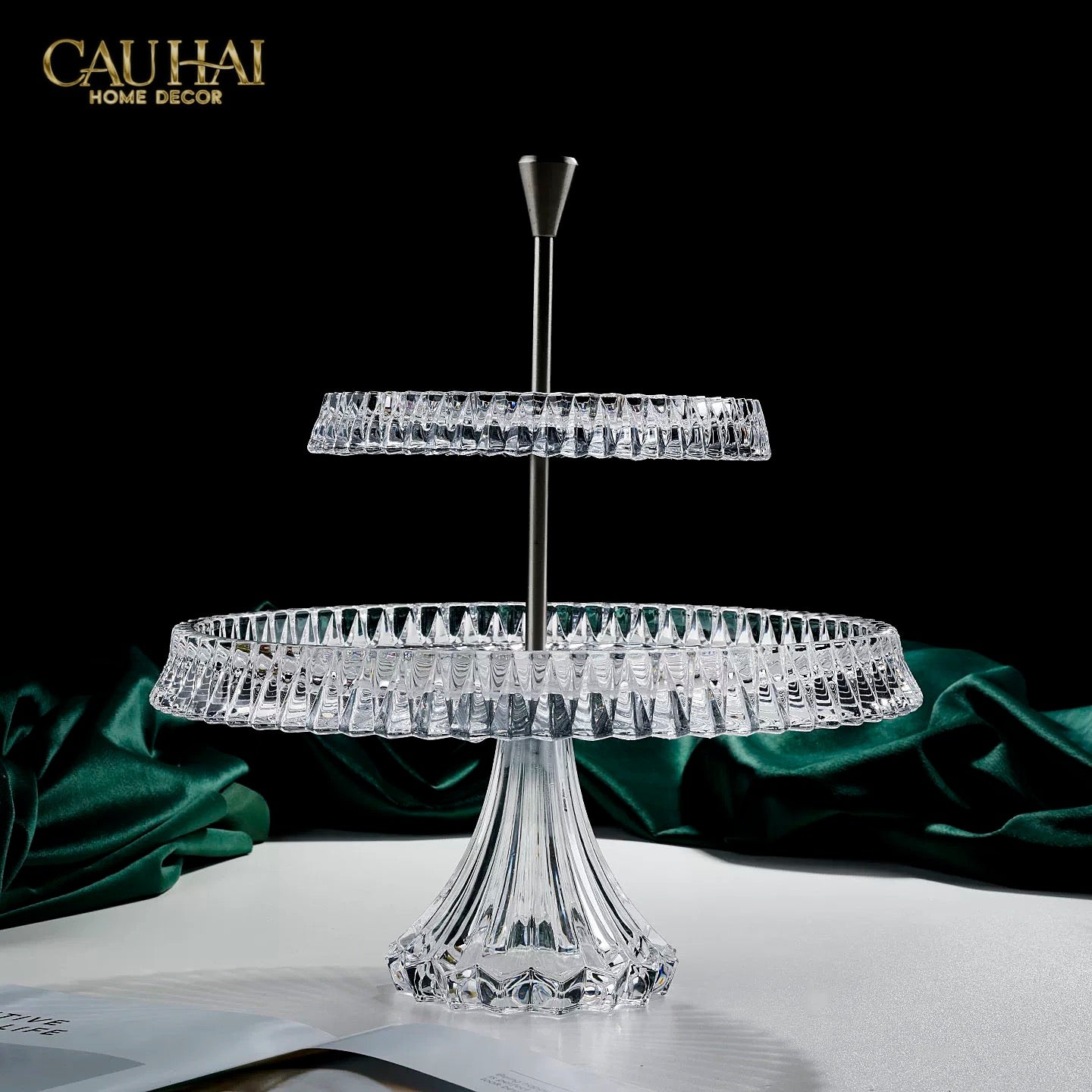 Maison Cristalleries Couture - Đĩa Pha Lê 2 Tầng Lumière Couronne Étagère 2 Niveaux 34x37-CẬU HAI HOME DECOR