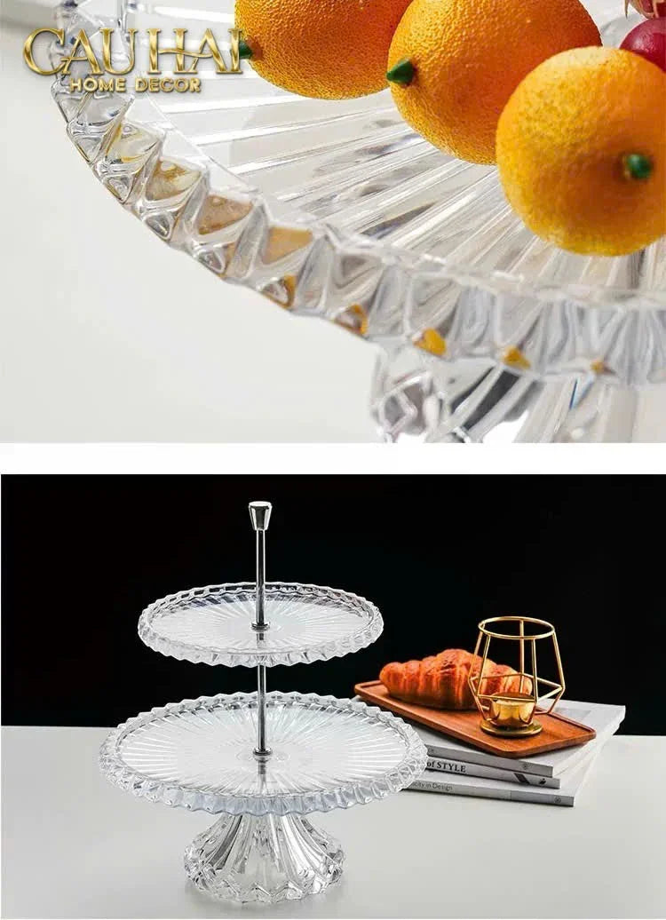Maison Cristalleries Couture - Đĩa Pha Lê 2 Tầng Lumière Couronne Étagère 2 Niveaux 34x37-SET CHÉN DĨA-CẬU HAI HOME DECOR