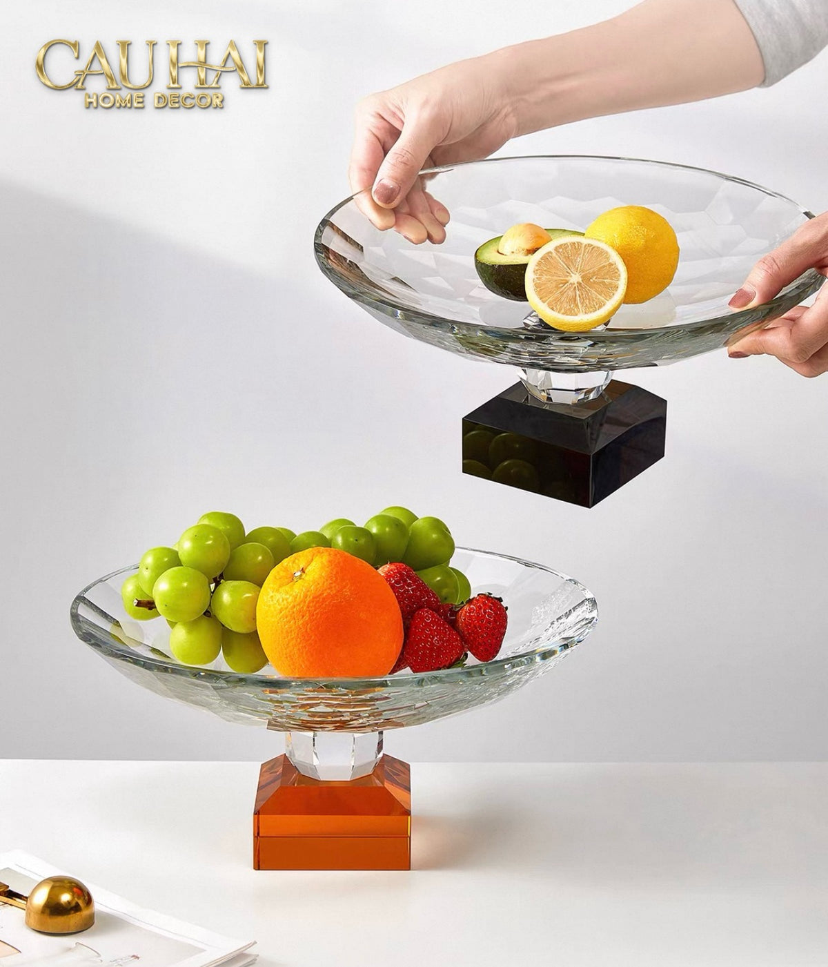 Maison Cristalleries Couture - Đĩa Trái Cây Pha Lê Amber Fruit Plates Centerpieces 9x28x15-Đĩa Trái Cây-CẬU HAI HOME DECOR-CẬU HAI HOME DECOR