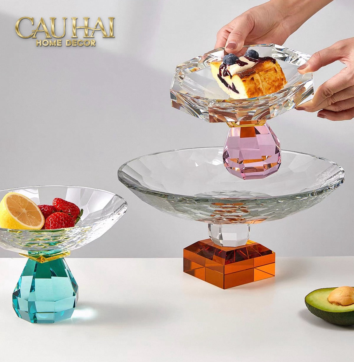 Maison Cristalleries Couture - Đĩa Trái Cây Pha Lê Amber Fruit Plates Centerpieces 9x28x15-Đĩa Trái Cây-CẬU HAI HOME DECOR-CẬU HAI HOME DECOR