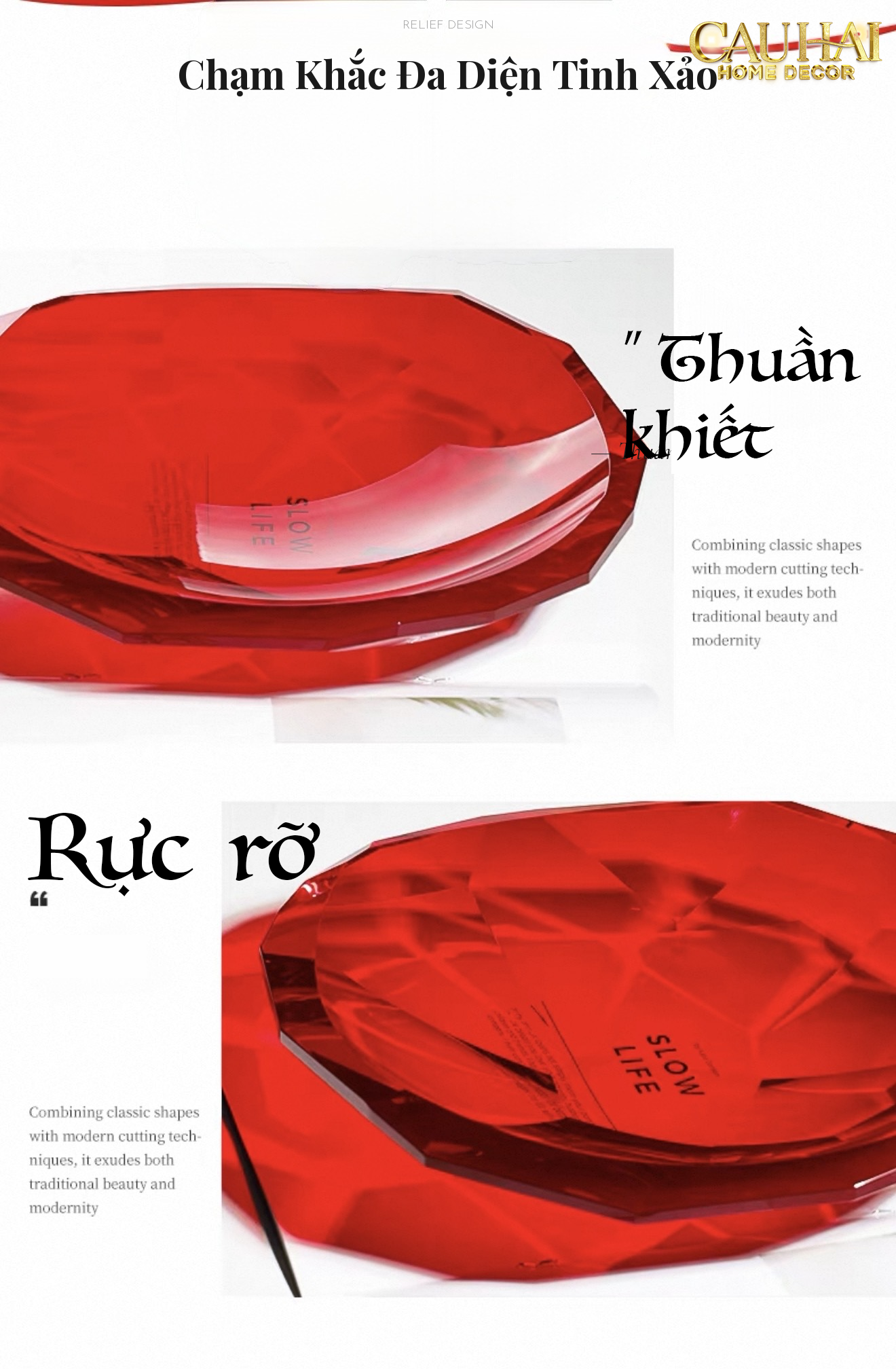 Maison Cristalleries Couture - Đĩa Trái Cây Pha Lê Cao Cấp Crimson Ruby Peak Centerpiece Fruit Plate D29-SET CHÉN DĨA-CẬU HAI HOME DECOR