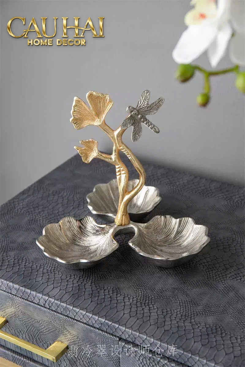 Maison Elysian Couture - Đĩa Trái Cây Đồng Mạ Bạc Triptyque · Indira Atelier Ginkgo Platinum Decorative Trays 22x22-LY THỦY TINH-CẬU HAI HOME DECOR