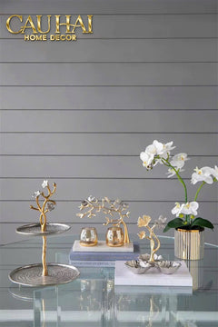 Maison Elysian Couture - Đĩa Trái Cây Đồng Mạ Bạc Triptyque · Indira Atelier Ginkgo Platinum Decorative Trays 22x22-LY THỦY TINH-CẬU HAI HOME DECOR