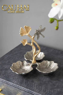 Maison Elysian Couture - Đĩa Trái Cây Đồng Mạ Bạc Triptyque · Indira Atelier Ginkgo Platinum Decorative Trays 22x22-LY THỦY TINH-CẬU HAI HOME DECOR