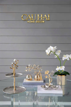 Maison Elysian Couture - Đĩa Trái Cây Đồng Mạ Bạc Triptyque · Indira Atelier Ginkgo Platinum Decorative Trays 22x22-LY THỦY TINH-CẬU HAI HOME DECOR