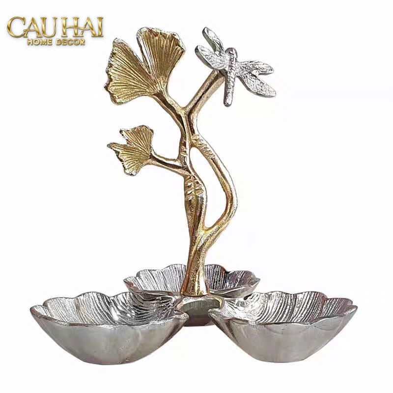Maison Elysian Couture - Đĩa Trái Cây Đồng Mạ Bạc Triptyque · Indira Atelier Ginkgo Platinum Decorative Trays 22x22-LY THỦY TINH-CẬU HAI HOME DECOR