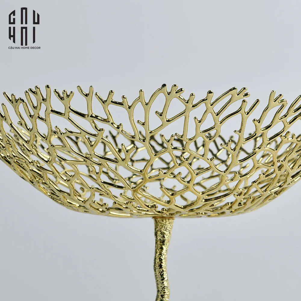Maison Elysian Couture - Đĩa Trái Cây San Hô Bằng Đồng Aureum Doré Corail Centerpieces 23x27-Đĩa Trái Cây-CẬU HAI HOME DECOR