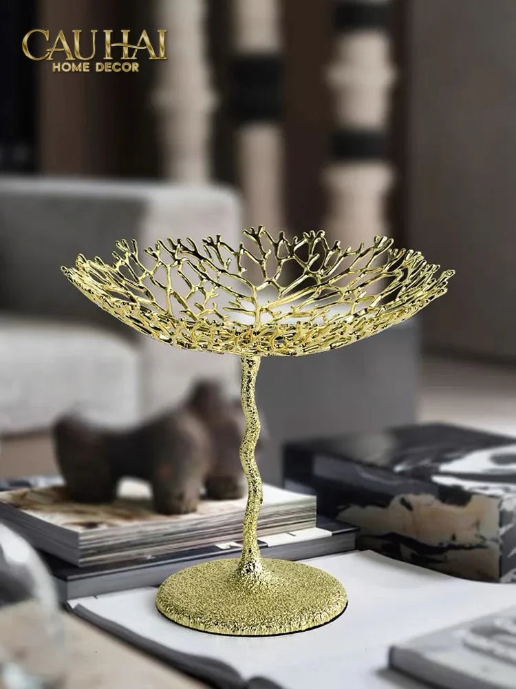 Maison Elysian Couture - Đĩa Trái Cây San Hô Bằng Đồng Aureum Doré Corail Centerpieces 23x27-Đĩa Trái Cây-CẬU HAI HOME DECOR