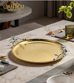 Maison Elysian Couture - Khay Tròn Đồng Platinum Cataleya Indira Brasson Decorative Trays 27x30x8-CẬU HAI HOME DECOR