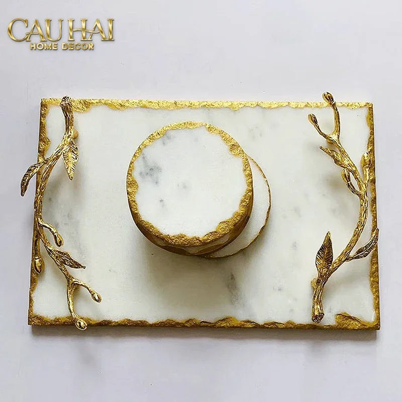 Metropolitan Elite - Khay Đá Chữ Nhật Manhattan Urban Gold Luxe Marble Trays 20x30-KHAY TRANG TRÍ-CẬU HAI HOME DECOR